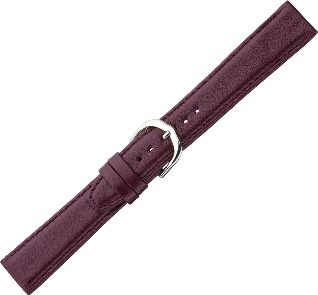 Uhrenarmband | Leder mit Kamelnarbung | bordeaux mit Naht | 33902, Stegbreite:18mm, Schließe:Silbern