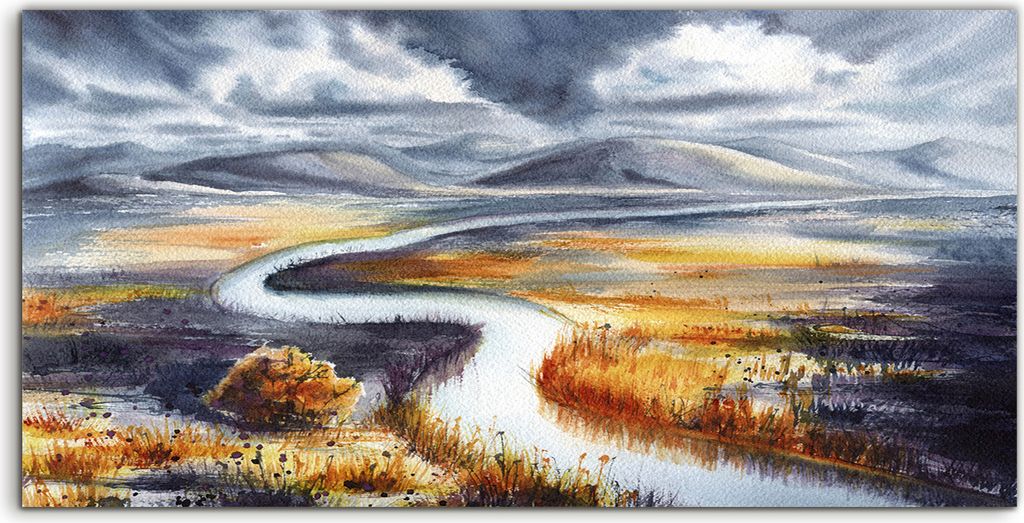 Coloray Acrylbild 100x50 Wandbild Acrylbilder Aquarell Herbst Landschaft und Felder