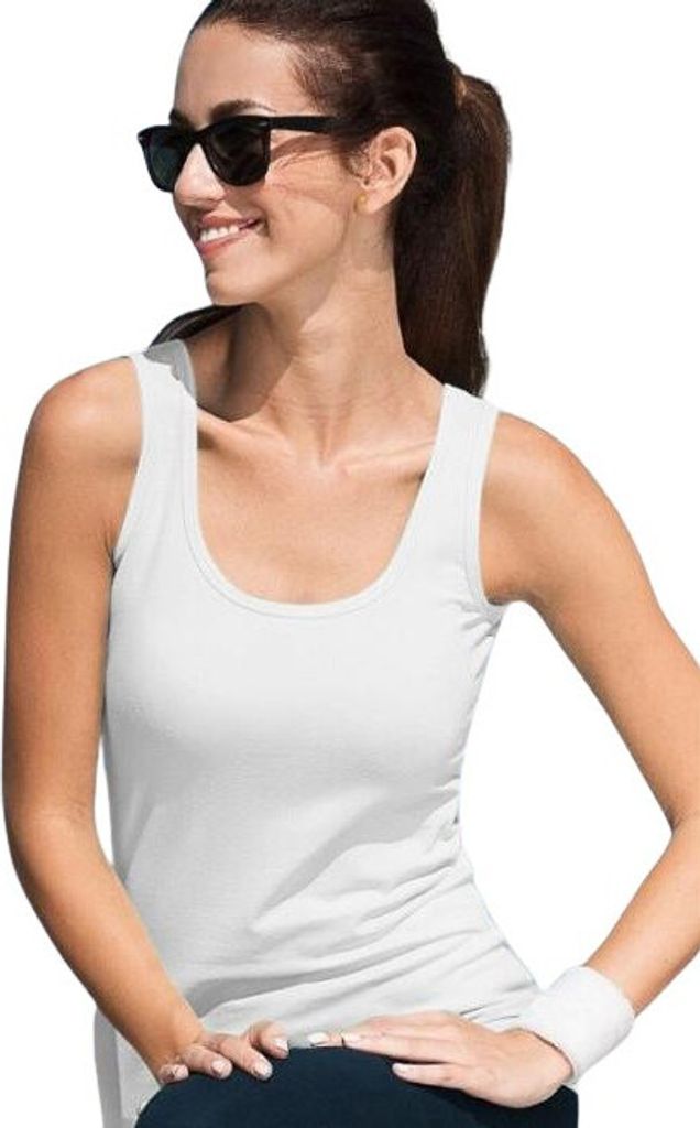 Damen-Tanktop, 95% Baumwolle, 5% Elasthan, unbedruckt, einfarbig, 180g/m2, Farbe weiß, Größe S