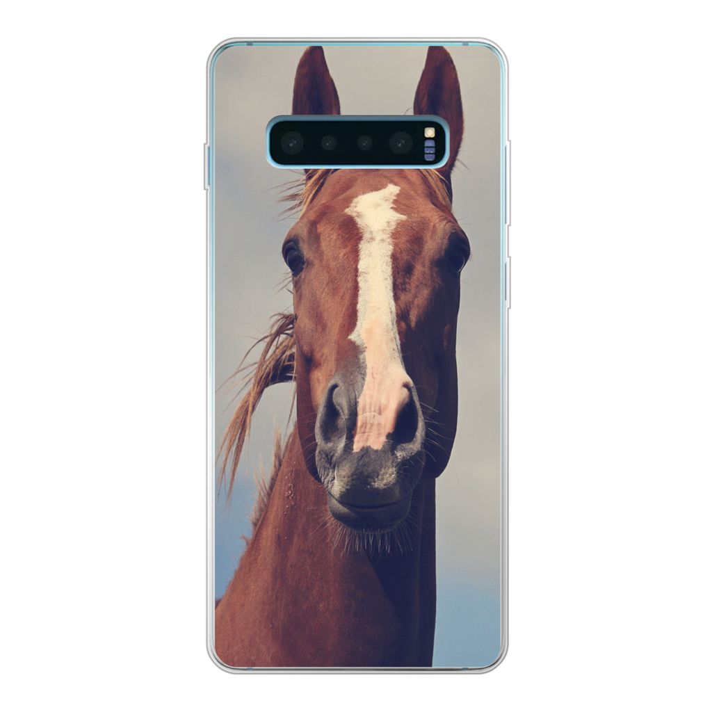 MuchoWow Handyhülle Schutzhülle Hülle für Samsung Galaxy S10 Plus Pferd - Wolken - Porträt Silikon Softcase Handy Hülle - Schutzhülle