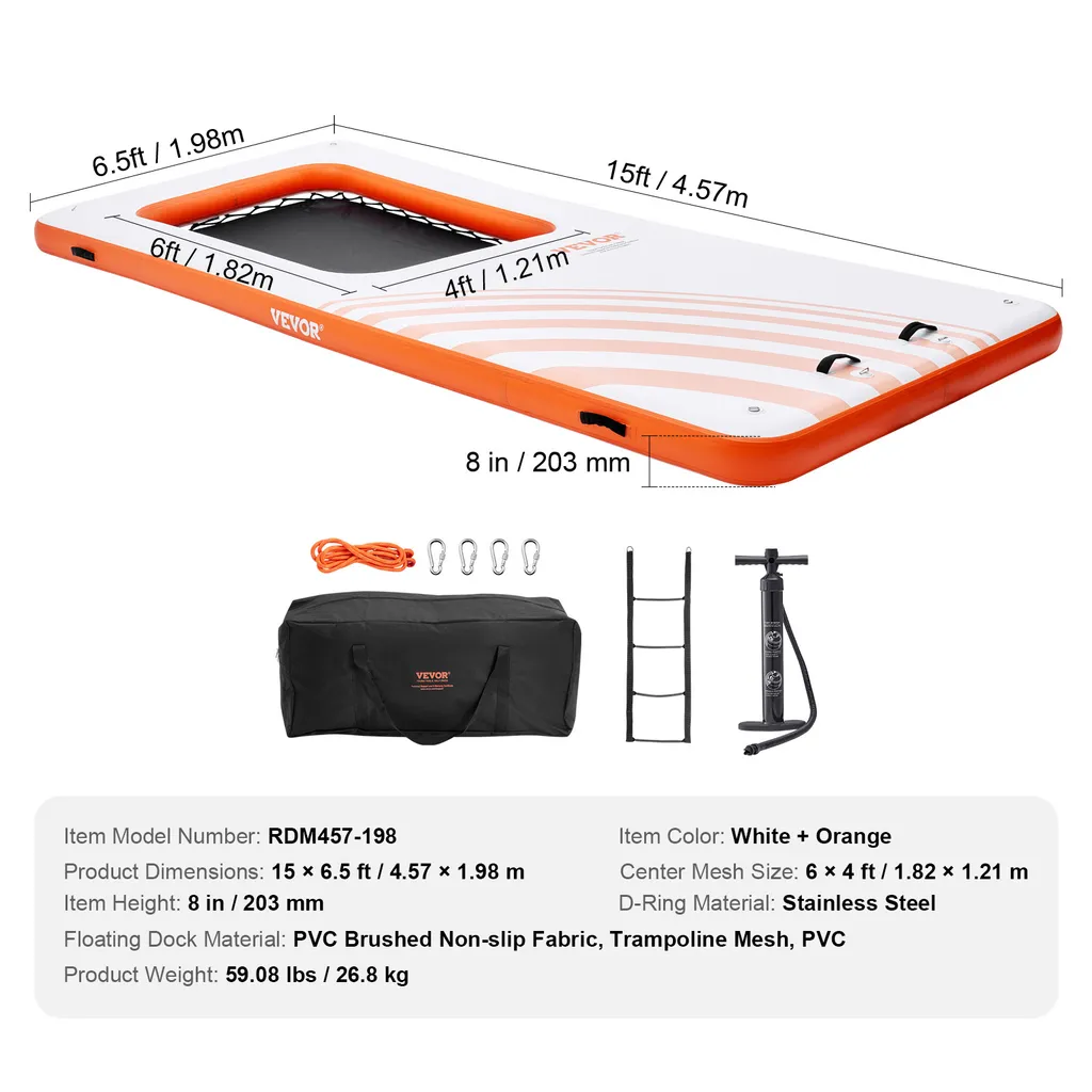 Tapis d'Eau Gonflable Robuste 4,5x2m avec Échelle et Sac de Transport