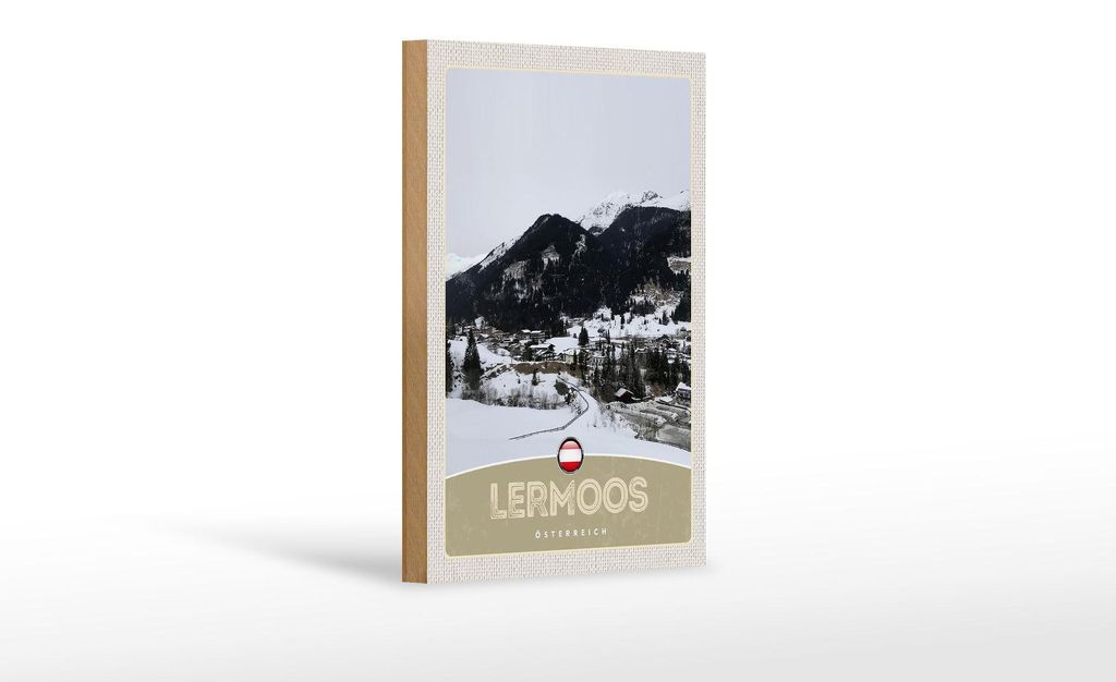 Holzschild Reise 12x18 cm Lermoos Österreich Wälder Winterzeit