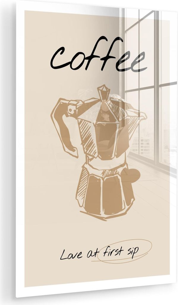 MuchoWow Glasbilder - Bilder auf Wandbild - Foto auf Glas Kaffee - Zitat - Beige - Abstrakt 20x30 cm Wanddekoration aus Glas - Acrylglasbild - Acry...