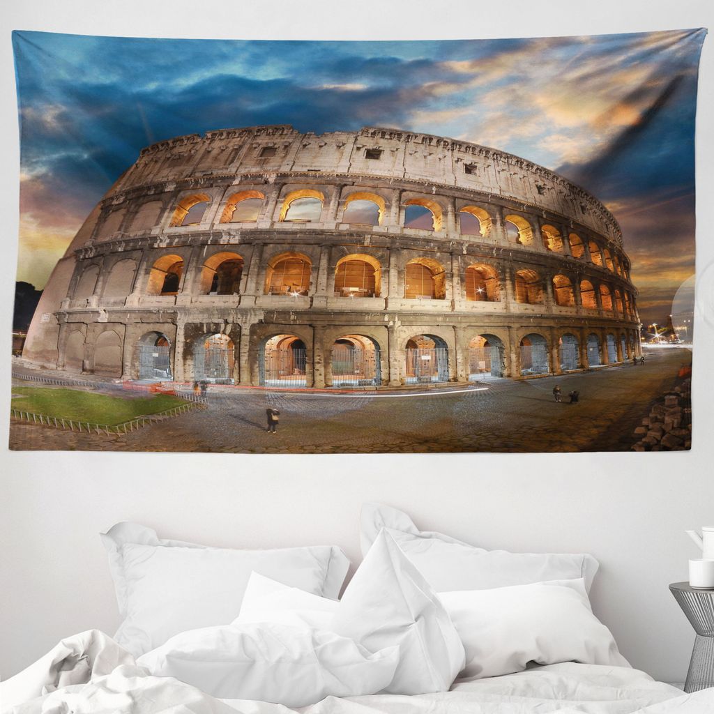 ABAKUHAUS Italienisch Wandteppich, Colosseum at Sunset aus Weiches Mikrofaser Stoff Waschbar ohne Verblassen Digitaldruck, 230 x 140 cm, Blau Tan