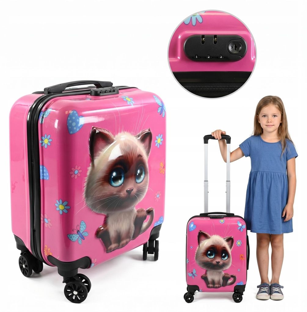 Kinderkoffer Katze Handgepäck Trolley mit Zahlenschloss - Produktbild 