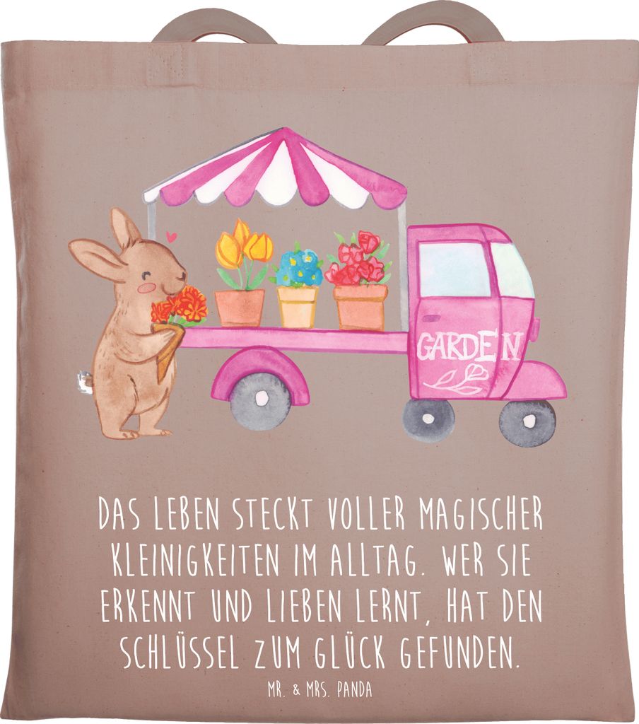 Mr. & Mrs. Panda Tote Bag Osterhase Blumenwagen - Braun Pastell - Geschenk, Einkaufstasche, Schultasche, Ostern, Tulpen, Laptoptasche, Tasche, Jute...