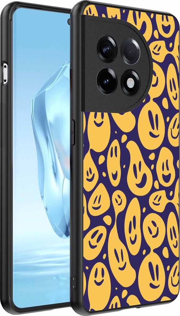 Geeignet für OnePlus 12 Telefon Fall mit Smiley-Druck - TPU zurück Abdeckung Fall Emoji Design - lila gelb - Smartphonica