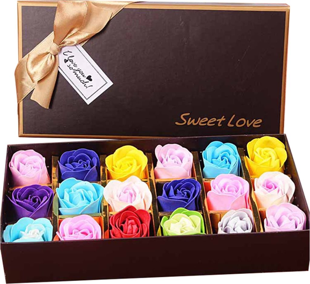 18pcs/Box Künstliche Blume elegante duftende duftende Multikolor -Simulationsseife mit Geschenkbox für Valentinstag-Mehrfarbig