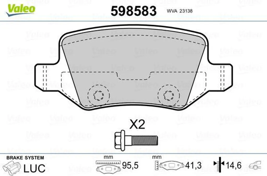 Plaquettes de Frein Valeo 598583 Solution au Bruit et Usure OE 1684200420