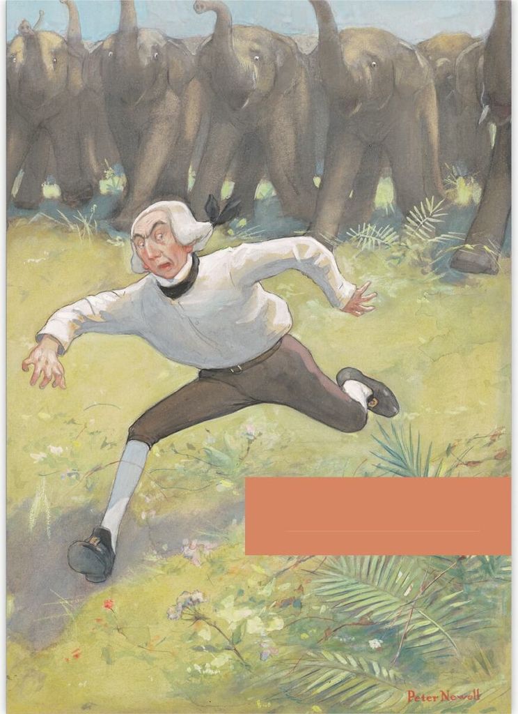 Lustiger DIN A3 Malblock Kunst Motiv Peter Newell: vor Elefanten flüchtender Mann, c. 1901