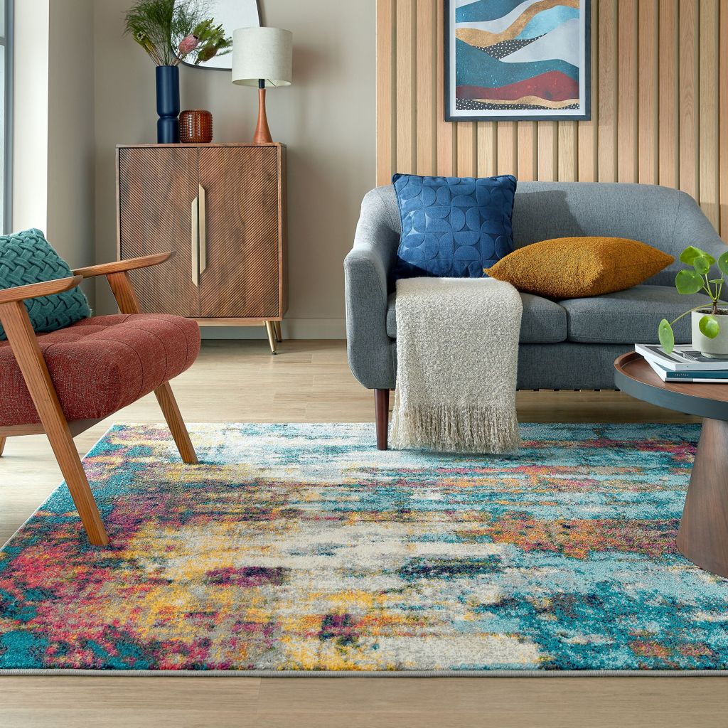 Bunter Handgewebter Teppich für das moderne Zuhause - "Fal" "Abstraction". 120x170 cm | Kadima Design