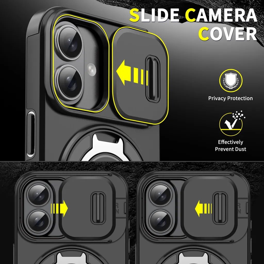 ENCASED Custodia Per IPhone 16 Con Anello Magnetico E Cavalletto – Compatibile MagSafe, Paraurti In TPU, Traslucida Nera