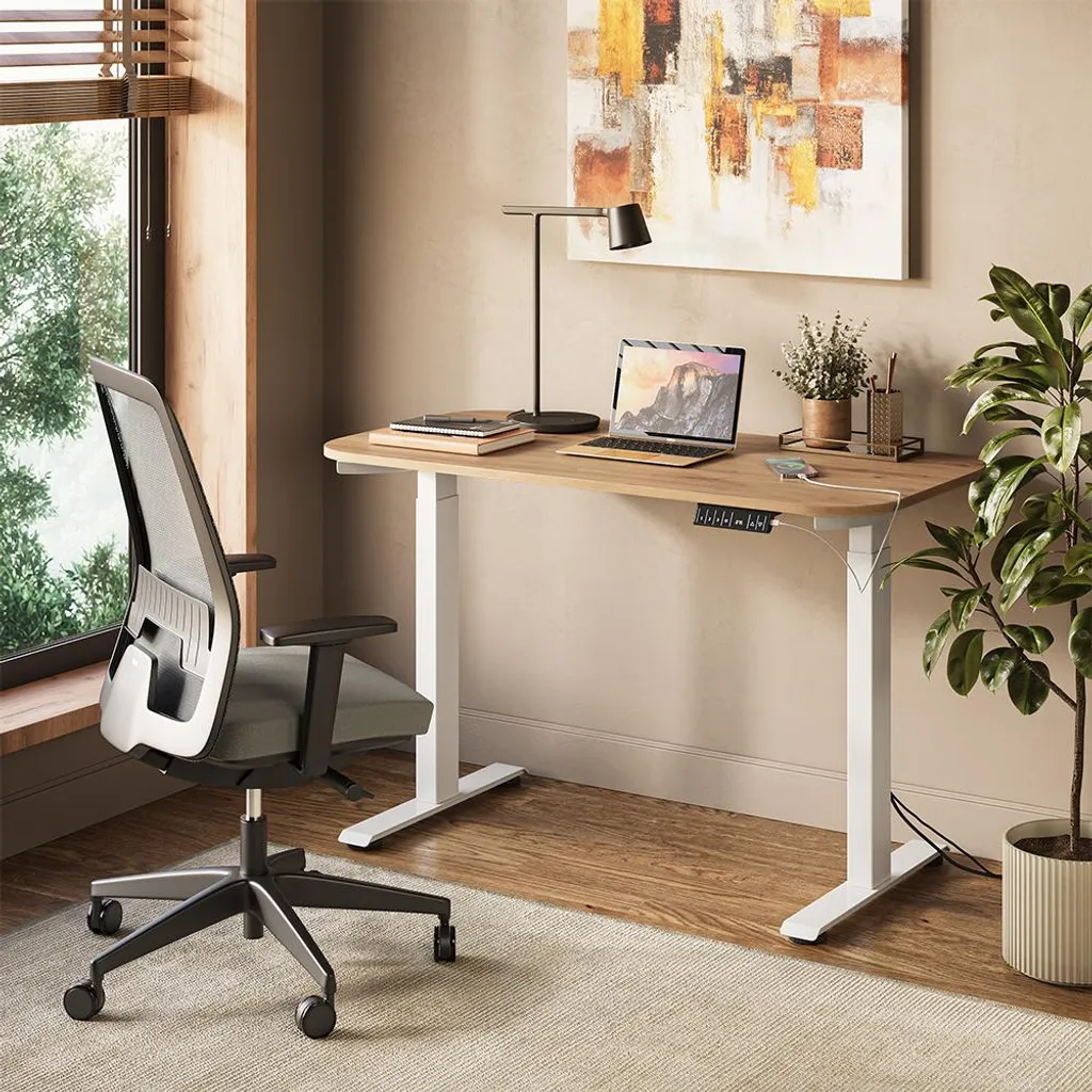 Bureau motorisé Vicco Elevate 120cm à double moteur Blanc et Artisan