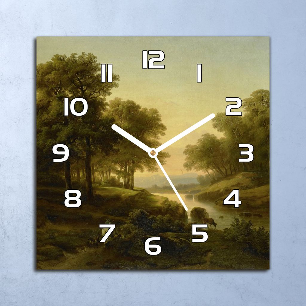 Deko Glasuhr Wanduhr 30x30 Vintage Landschaft Quarz Küchenuhr Bürouhr