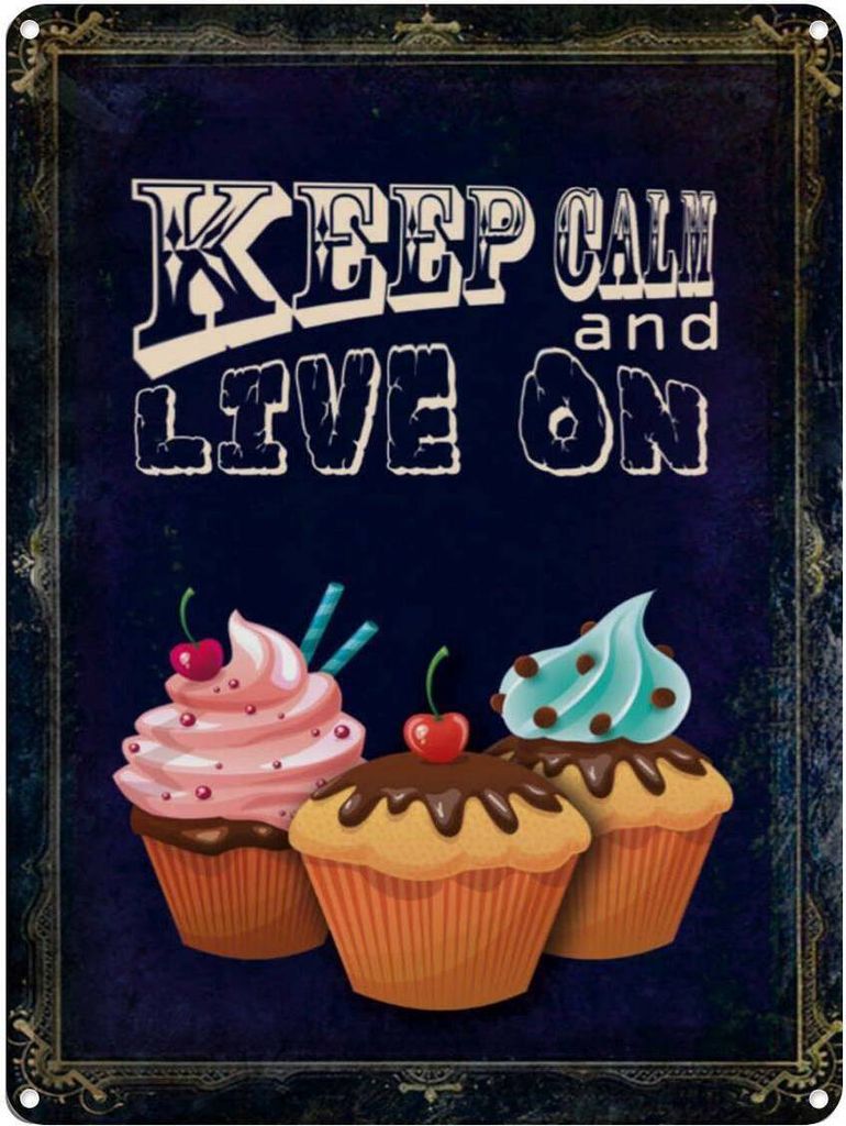 vianmo Blechschild 40x30 cm Cupcake Keep Calm and live on
