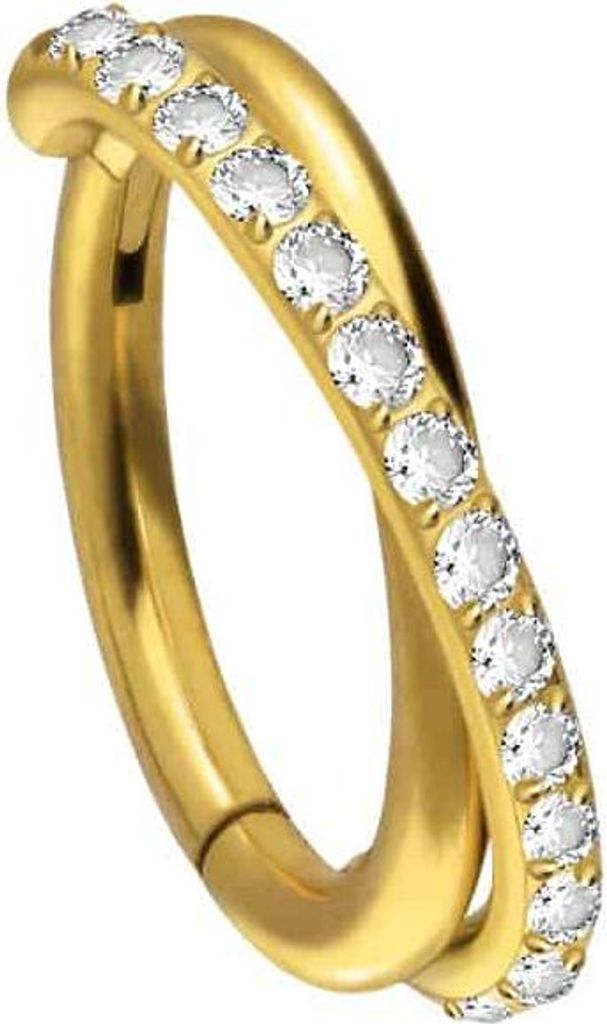 Ohrpiercing, Nasenpiercing, Septum Piercing Titan Segmentring Clicker 2 RINGE ÜBERKREUZT + EINGEFASSTE KRISTALLE Gold Innendurchmesser: 10mm + Sta...