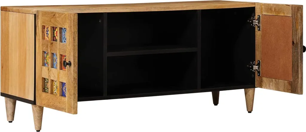 Mobile TV vidaXL Natur Legno Massello Mango 105cm - Arredo Soggiorno