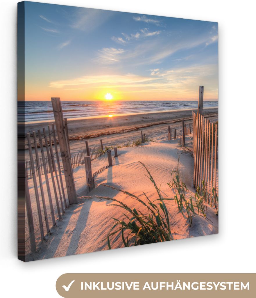 MuchoWow - Leinwandbilder - Strand - Meer - Düne - Sonnenuntergang - Landschaft, Wandbild, Wanddeko Bilder Wohnzimmer, 50x50 cm