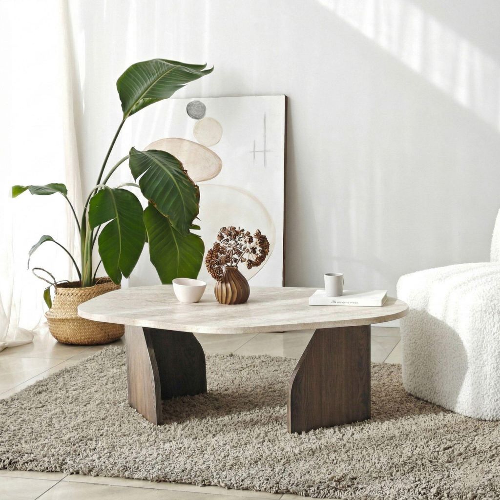 Skye Decor, Hochwertiger Couchtisch, Travertin und Walnuss
