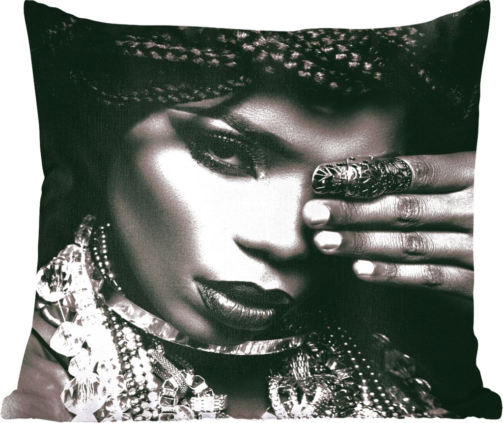 MuchoWow Zierkissen Sofakissen Wohnzimmer Dekokissen 60x60 cm Frauen - Schmuck - Schwarz - Weiß - Sitzfläche - Foto Polster