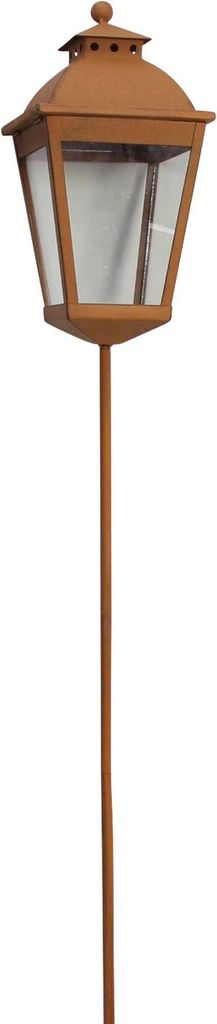 Gartenstecker Laterne, Metall, braun, Rostoptik, Glas Maße: Laterne 15 x 15 x 30 cm, GH 106 cm, einfache Selbstmontage, ohne Kerze