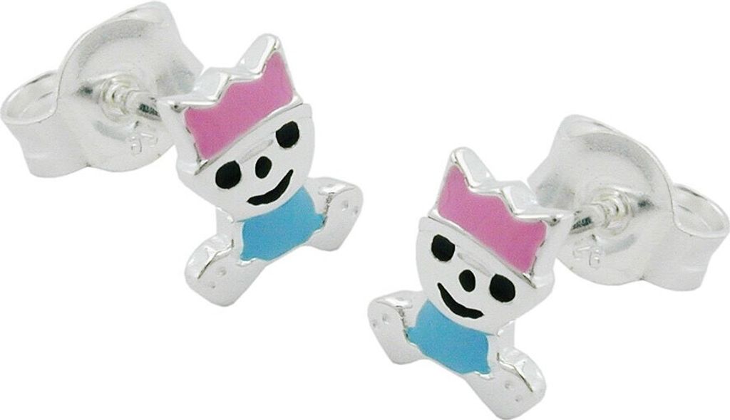 Paar Stecker Ohrstecker für Kinder pink-hellblau 925 Echt Silber