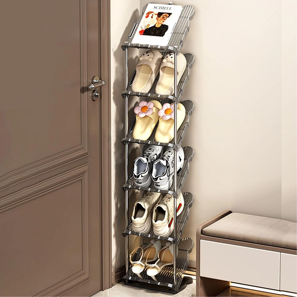 Schuhregale, 6 Ebenen Standregal Schuhständer, Schuhablage, Schuhschrank Stauraum, Schuhe Ablagen, Schuhaufbewahrung, schwarz, 129 x 28,5 x 24,5 cm