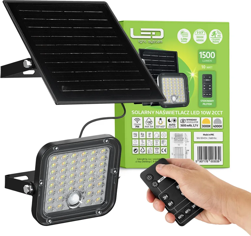 Proiettore Solare 10W LED 1500lm: Efficienza Green con Telecomando IR - 1