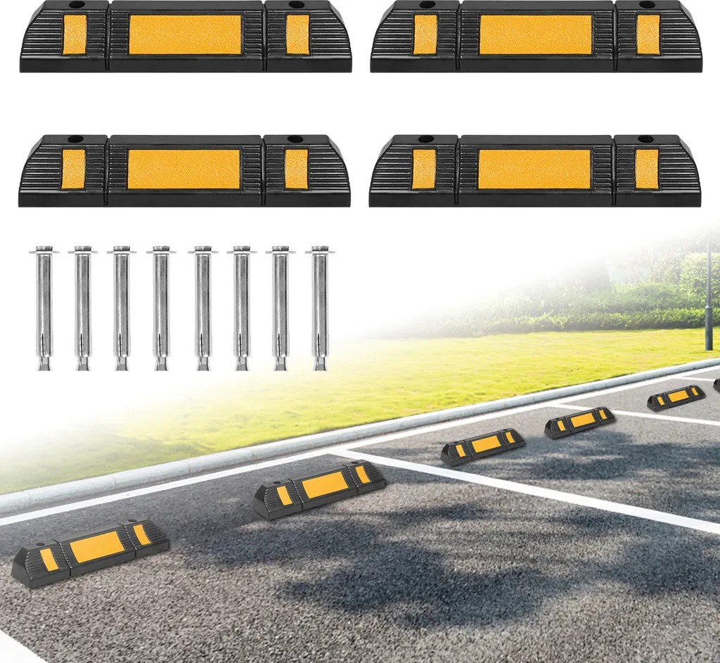 Butoirs de Stationnement avec Bandes Réfléchissantes Jaunes - Lot de 4