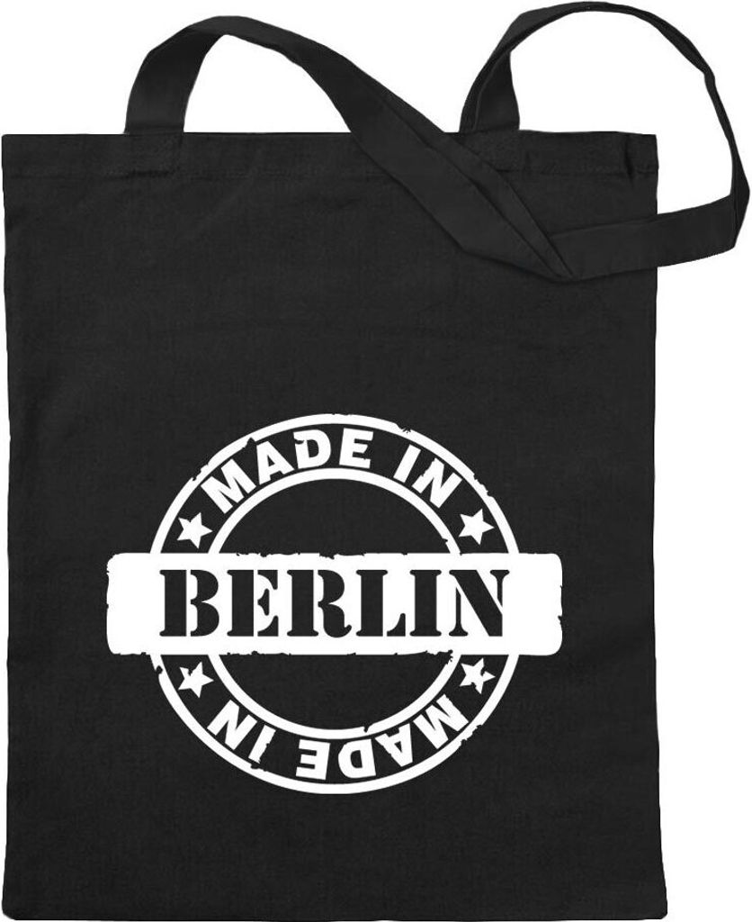 Kiwistar - Baumwolltasche - schwarz - Berlin - Tragetasche Stoffbeutel Umhängetasche langer Henkel