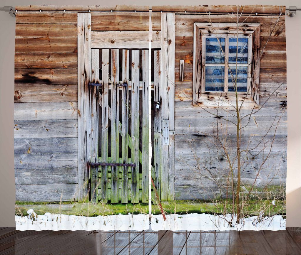 ABAKUHAUS Primitive Land Rustikaler Gardine, Altes Bauernhaus, Schlafzimmer Kräuselband Vorhang mit Schlaufen und Haken, 280 x 225 cm, Braun Grün