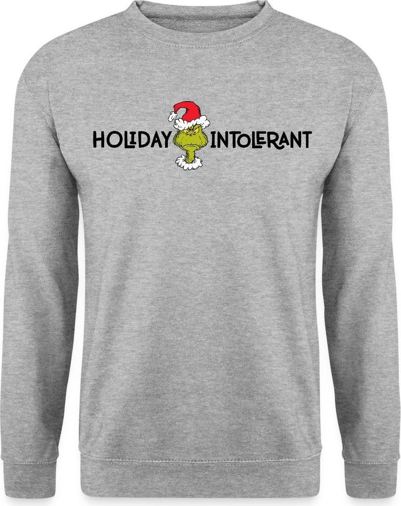 Spreadshirt Der Grinch Statement Holiday Intolerant Uni Pullover, XL, Weißgrau meliert