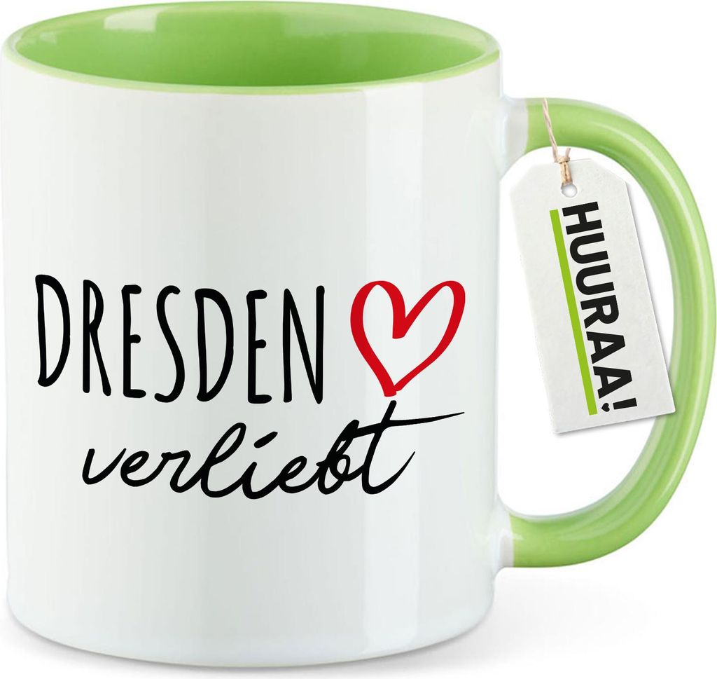 Huuraa Kaffeetasse Dresden verliebt 330ml Grün Keramik Kaffeebecher Geschenkidee