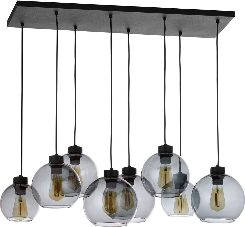 Längliche Pendelleuchte in Schwarz Graphit Modern Glas Metall elegant 8-flmg E27 Esszimmer Lampe KALETE