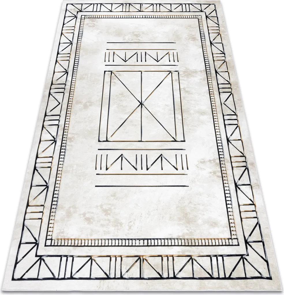 Tapis Moderne Lavable ANTIKA 125 Tek - Motifs Grecs Beige et Gris 120x170