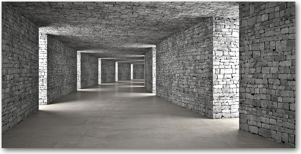 Tulup Glas-Bild -140x70- Wandkunst Dekorative Wand für Küche & Wohnzimmer - Kunst: modern & klassisch - Ziegelstein-Tunnel - Grau