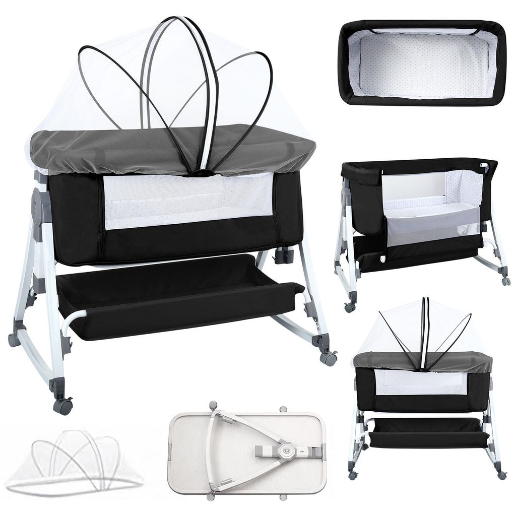 Babybett 6-stufig verstellbares Beistellbett mit Rollen &  Produktbild 