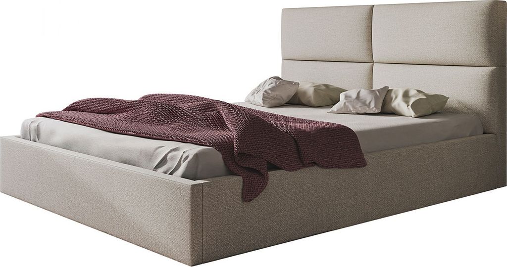 Polsterbett LIZBONA SLIM mit Lattenrost aus Metall und Bettkasten 120x200 cm Beige, Strukturstoff ohne Matratze