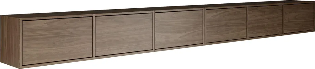 Banc TV suspendu 300 cm pour salon moderne - Finition noyer six volets