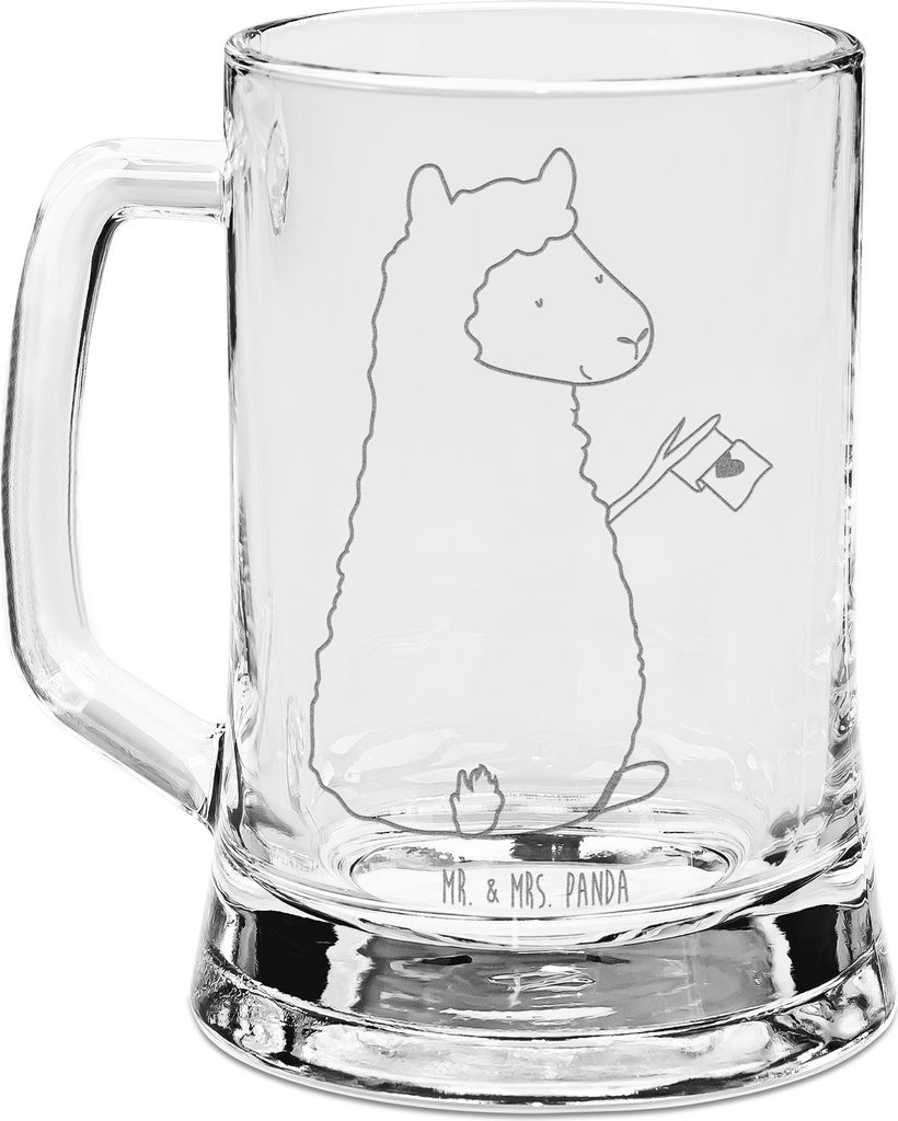 Mr. & Mrs. Panda Humpen Alpaka Fahne - Transparent - Geschenk, Bierkrug Mit Gravur, Alpakas, Lama, Bierhumpen, Seidel, Krug, Lamas, Liebe, Glas