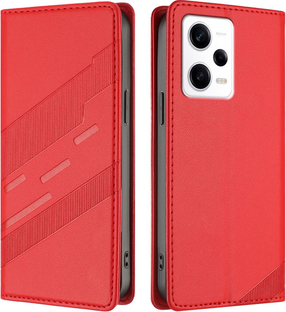 Hülle für Xiaomi Poco X5 Pro, Kunstleder Brieftaschen Handyhülle mit Kartenfach und Standfunktion Rot
