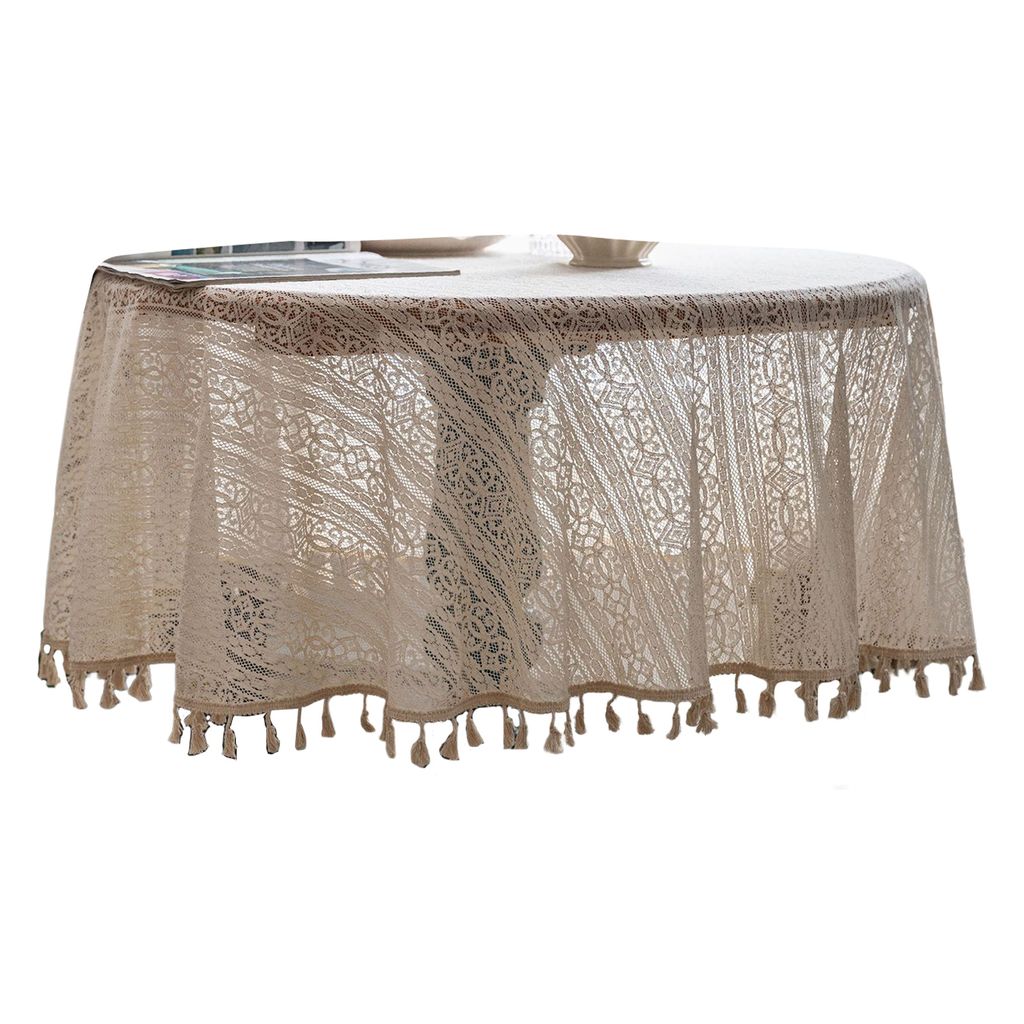 Häkeltischdecke mit Quasten handgefertigt runden hohle Vintage Elegante Weichhitze Isolierung Esstisch Abdeckung Küchenversorgungen-A