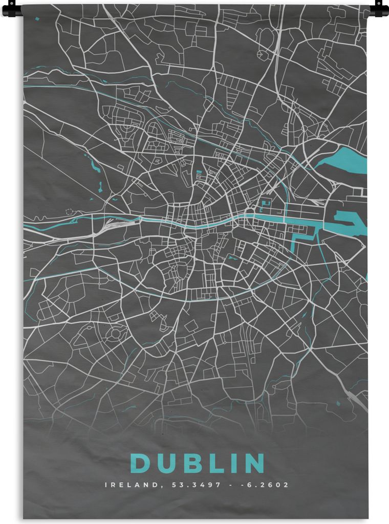 MuchoWow Wandteppich Wandbehang Dublin - Stadtplan - Karte - Blau 120x180 cm Tapisserie Dekoration Wandtuch - Schlafzimmer - Dekorationen für da...