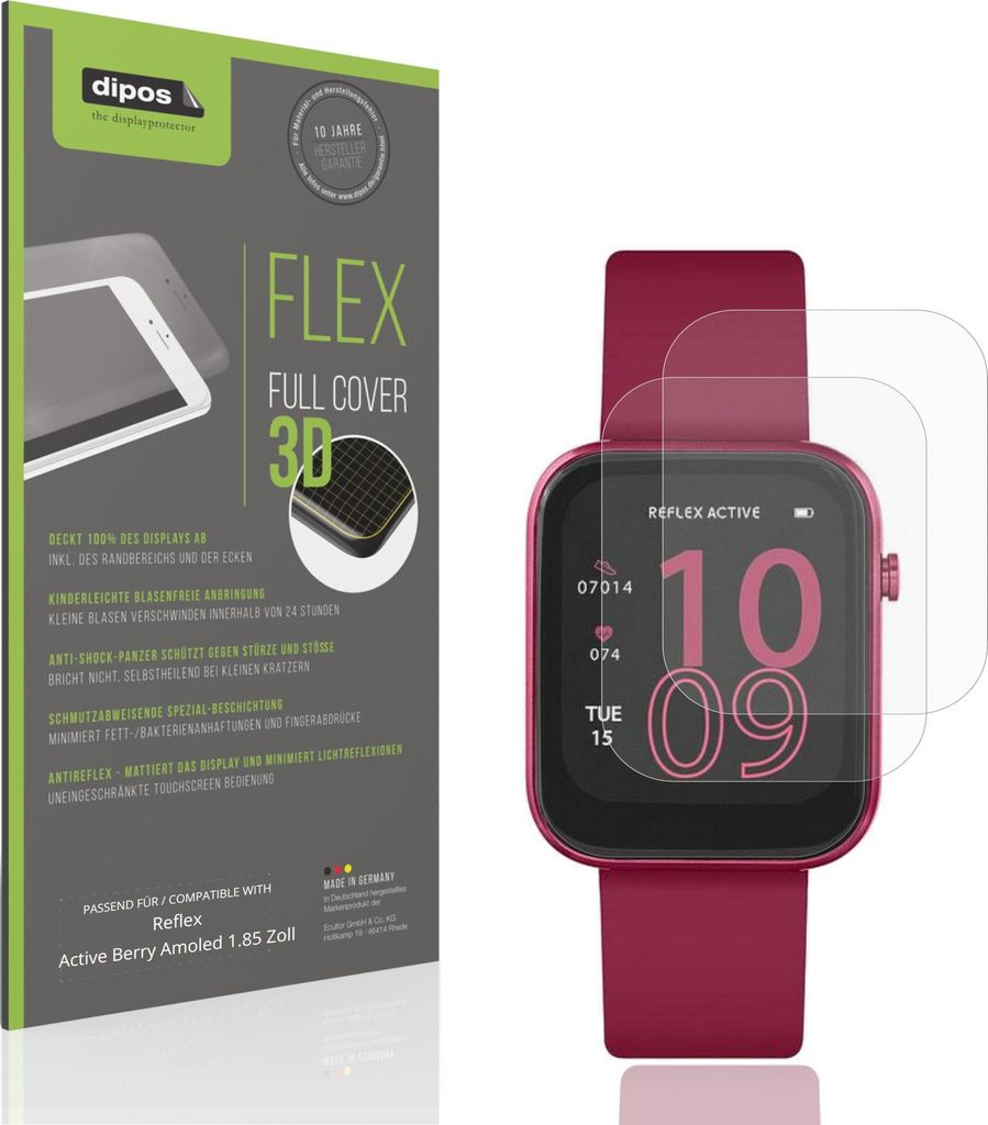 2x Full Cover Schutzfolie matt für Reflex Active Berry Amoled 1.85 Zoll Panzerfolie Anti-Shock