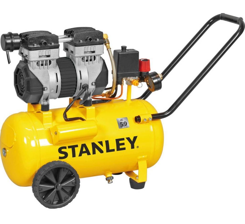 Stanley Kompressor 230V SXCMS1324HE - Luftkompressor 8Bar - 24L - 59dB - Geräuscharme Luftpumpe - Ölfrei - 150L/Min - mit Handgriff und Rädern -...