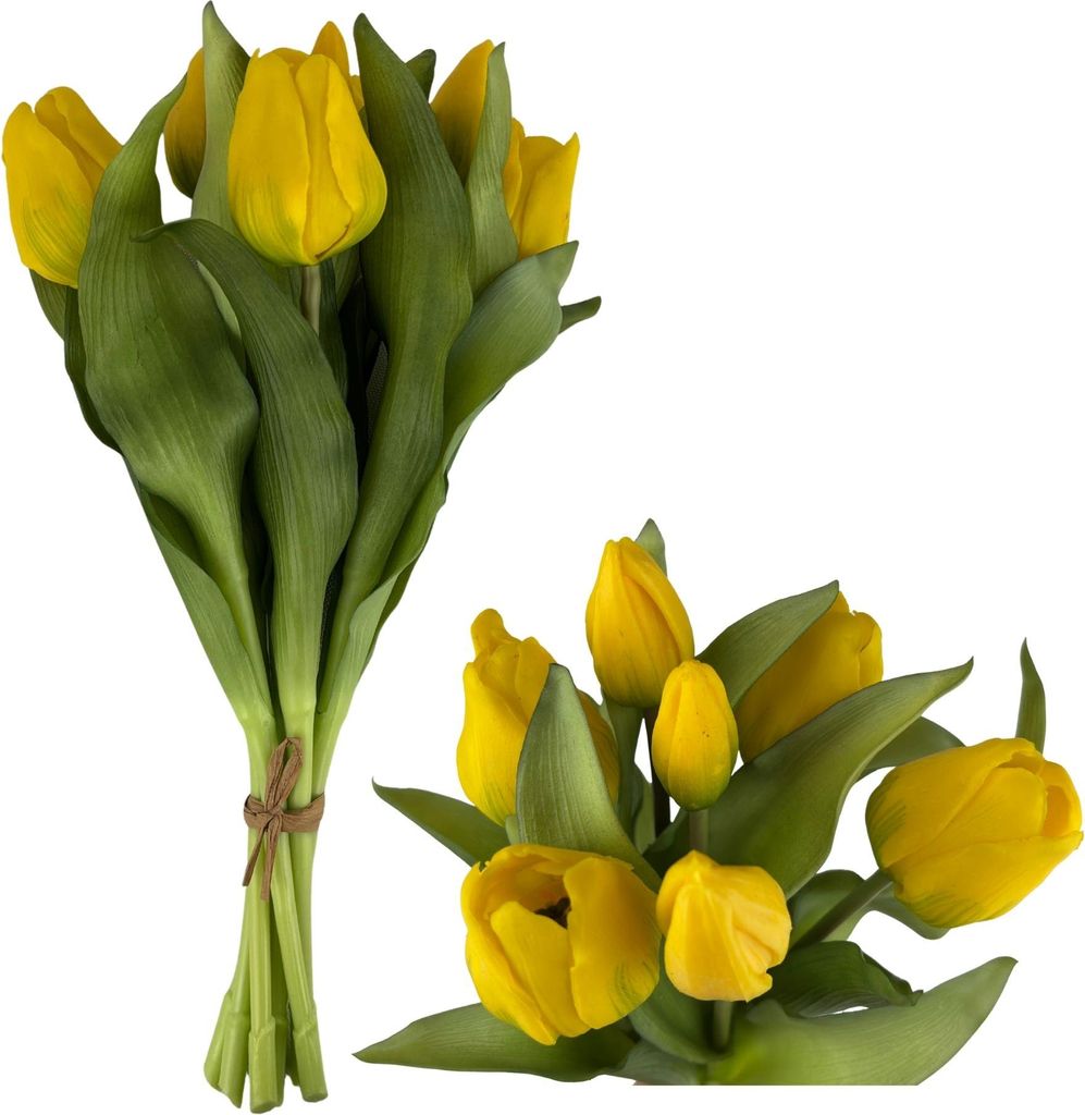 G.blümt Tulpen künstlich Real Touch 7er Bund – Kunstblumen Strauß wie echt Gelb