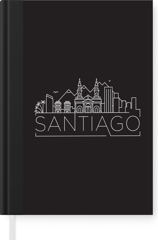 MuchoWow Notizbuch Tagebuch Haushaltsbuch Notebook A5 Skyline "Santiago" schwarz auf weiß - Notizblock - Notizheft - Notebook - Schreibblock - P...