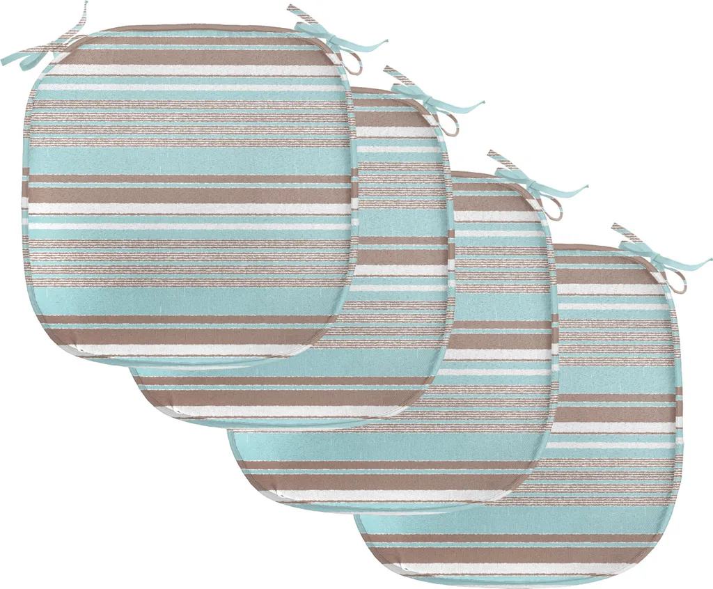ABAKUHAUS Cuscini impermeabili per sedie da sala da pranzo, strisce orizzontali, cuscini decorativi impermeabili con cinturini per sedie da cucina, 40 cm x 40 cm, confezione da 4, Seafoam Umber e bianco