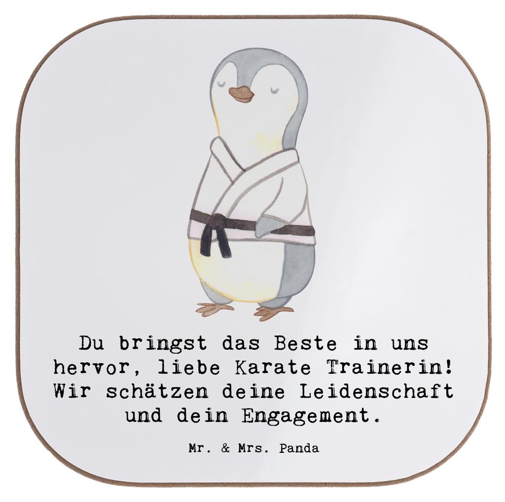 Mr. & Mrs. Panda Holzuntersetzer Karate Trainerin - Weiß - Geschenk, Danksagung, Individualität, Getränkeuntersetzer, Kampfkunst, Beste, Geist, ...