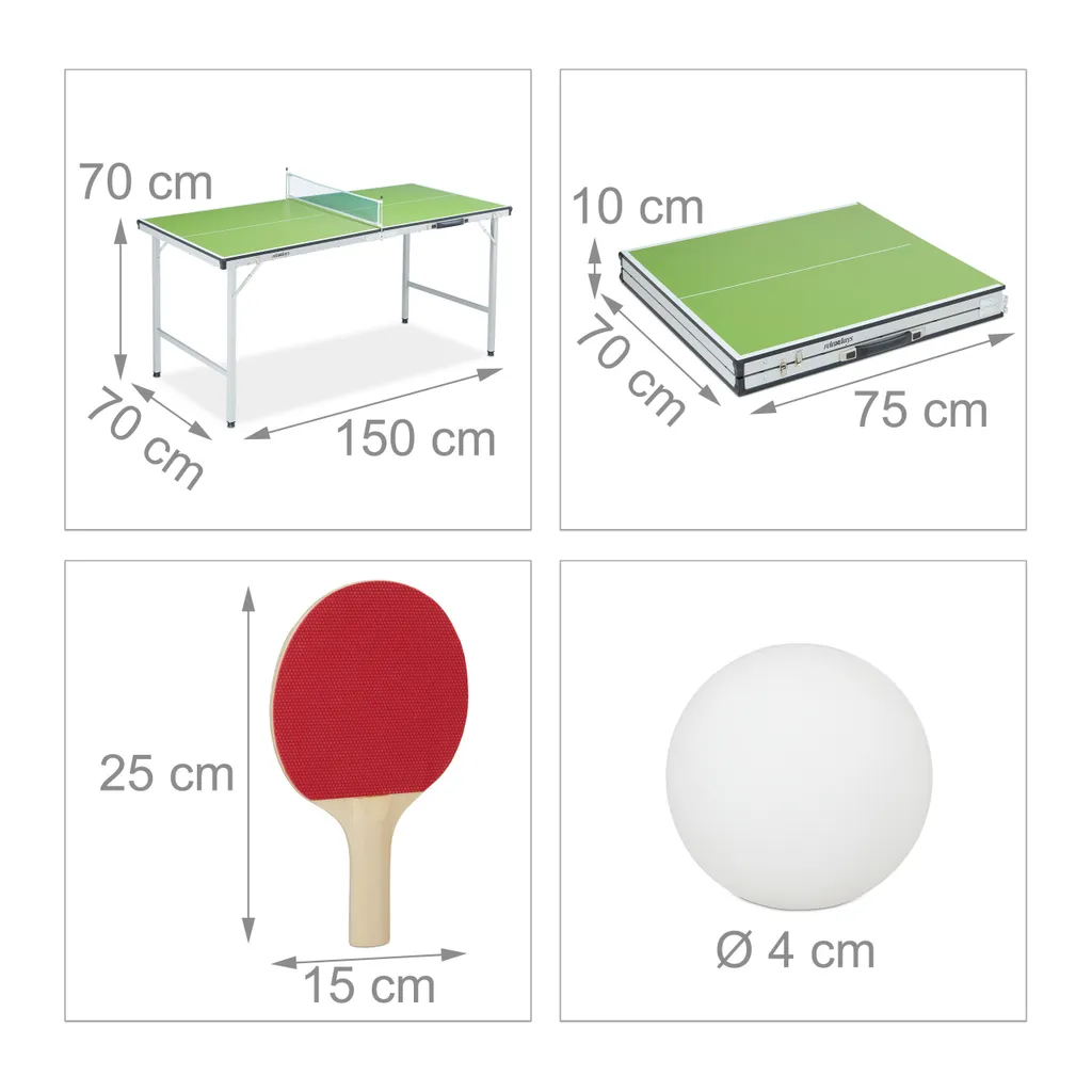 Relaxdays Table de Ping-Pong Verte avec Set de Raquettes et Filet Inclus